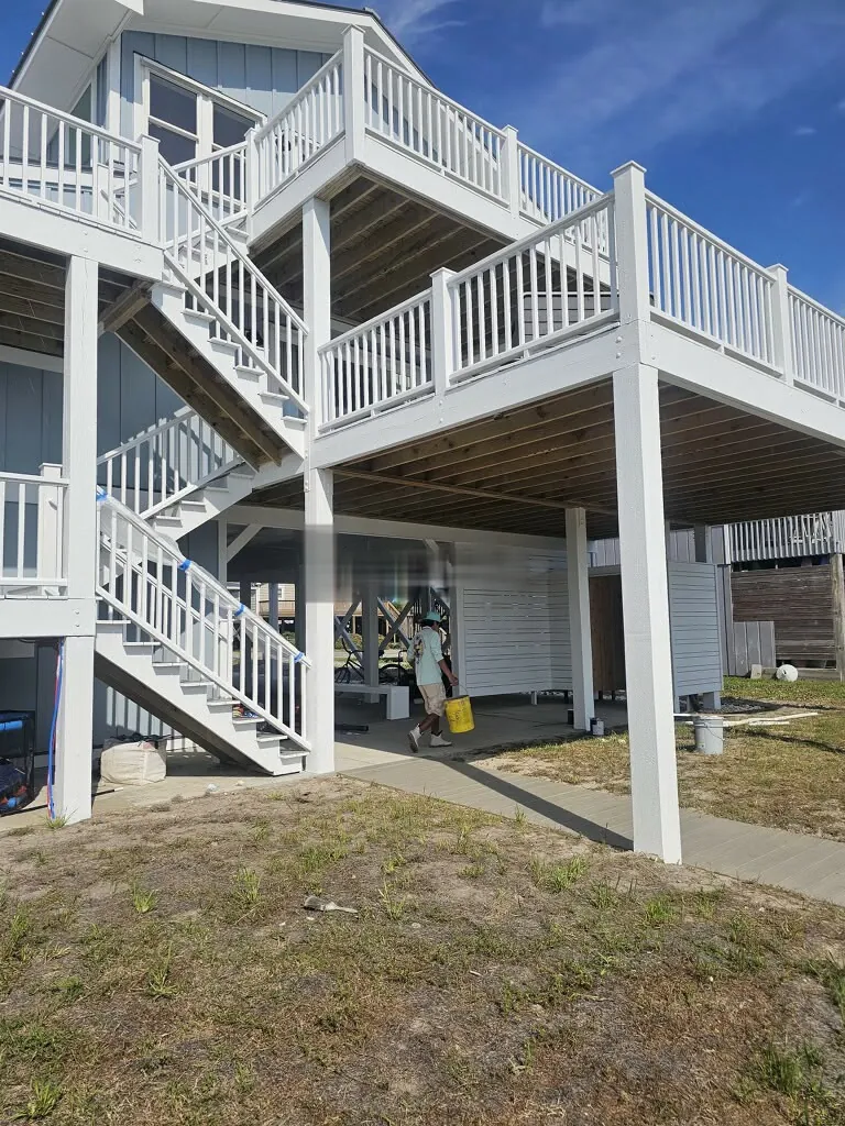White painted stilt deck