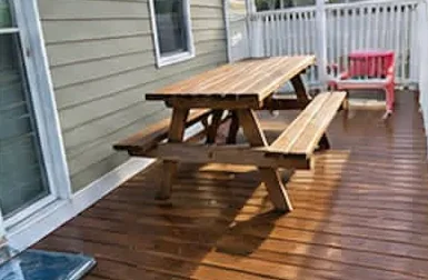 Freshly stained wooden deck